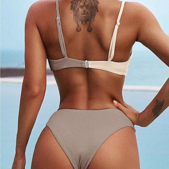 Two Tone Ribbed O-Ring Bikini Bathing Suit - Picture 4 of 5